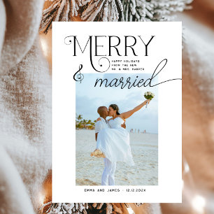 Merry and Married Script Photo Christmas Newlyweds Holiday Card