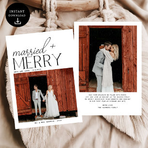 Merry and Married Script Photo Christmas Newlyweds Holiday Card