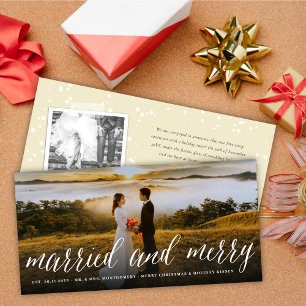Merry And Married Simple Script Photo Wedding  Holiday Card