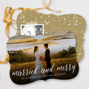 Merry And Married Simple Script Photo Wedding  Holiday Card