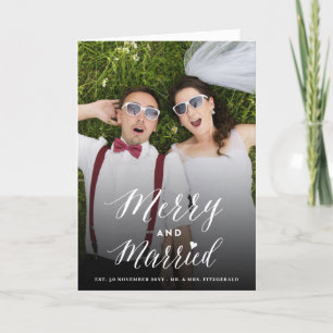 Merry And Married Trendy Script Photo Wedding  Holiday Card