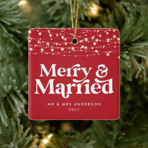 Merry and married wedding Christmas Twinkle light  Ceramic Ornament