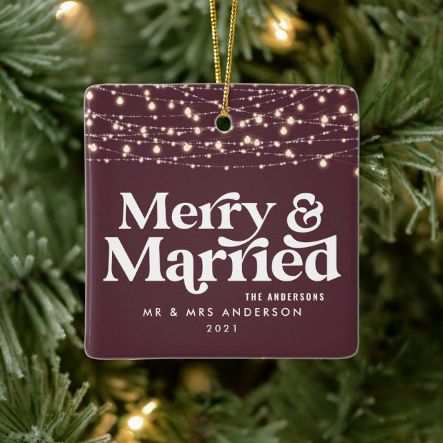 Merry and married wedding Christmas Twinkle light  Ceramic Ornament (Tree)