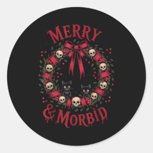 Merry And Morbid Christmas Funny Cute Cats Goth Cr Classic Round Sticker