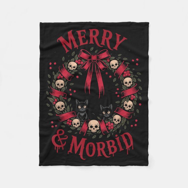 Merry And Morbid Christmas Funny Cute Cats Goth Cr Fleece Blanket (Front)