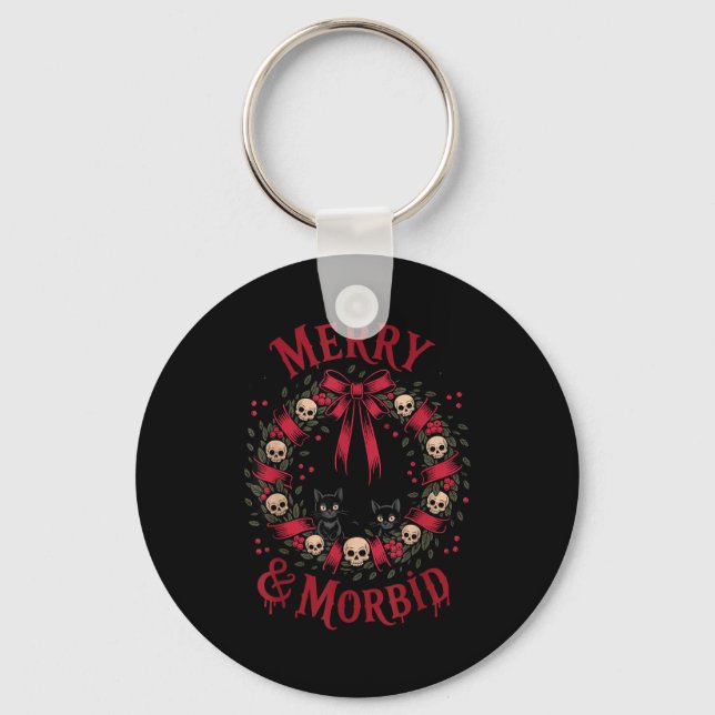 Merry And Morbid Christmas Funny Cute Cats Goth Cr Key Ring (Front)