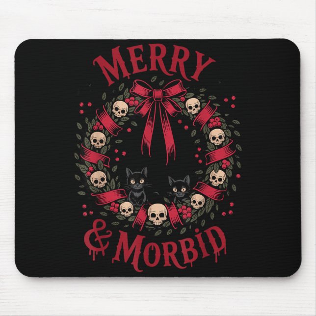 Merry And Morbid Christmas Funny Cute Cats Goth Cr Mouse Mat (Front)