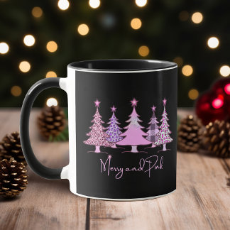 Merry and Pink Sparkling Christmas Trees Black Mug