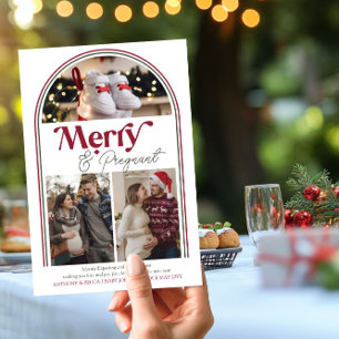 Merry and Pregnant Arch Photo Collage Pregnancy Holiday Card