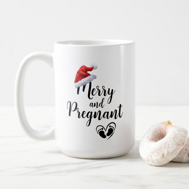 Merry and Pregnant Christmas Holiday Baby Coffee Mug (With Donut)