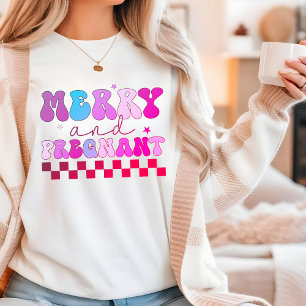 Merry And Pregnant Groovy Modern Christmas Tri-Blend Shirt