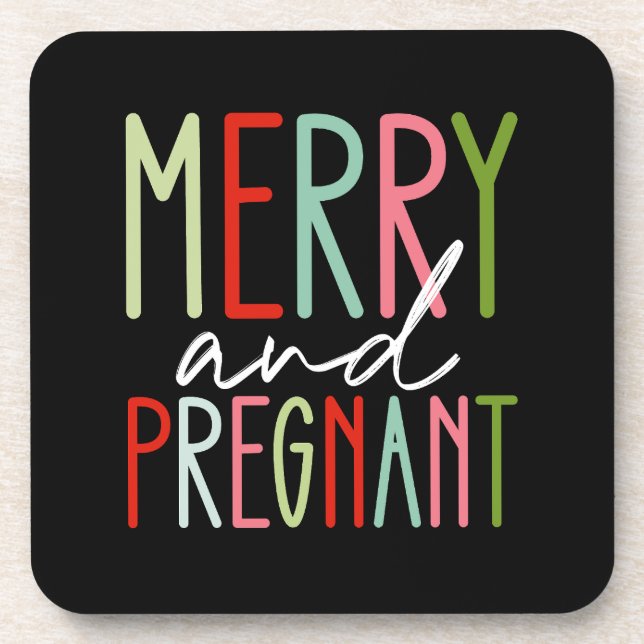 Merry and Pregnant Pregnancy Christmas Mum Coaster (Front)