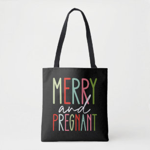 Merry and Pregnant Pregnancy Christmas Mum Tote Bag