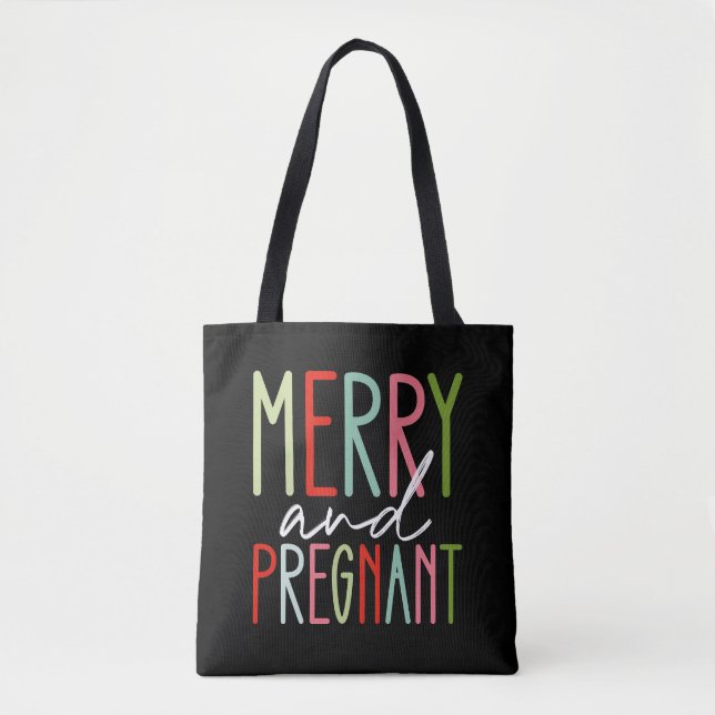 Merry and Pregnant Pregnancy Christmas Mum Tote Bag (Front)