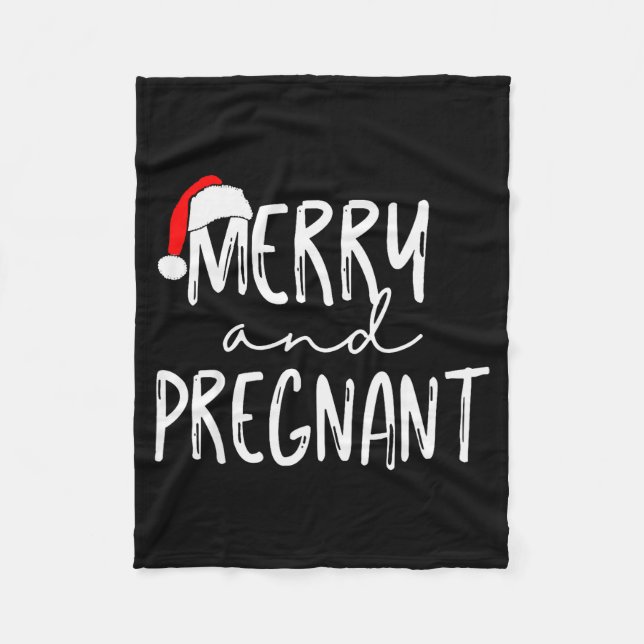 Merry And Pregnant Santa Hat Xmas Pregnancy Announ Fleece Blanket (Front)