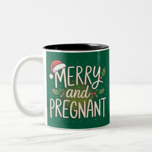 Merry and Pregnant Xmas Pregnancy Announcement Two-Tone Coffee Mug