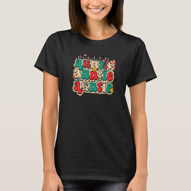 Merry Auntie Leopard Family Christmas Pajamas Holi T-Shirt (Front)