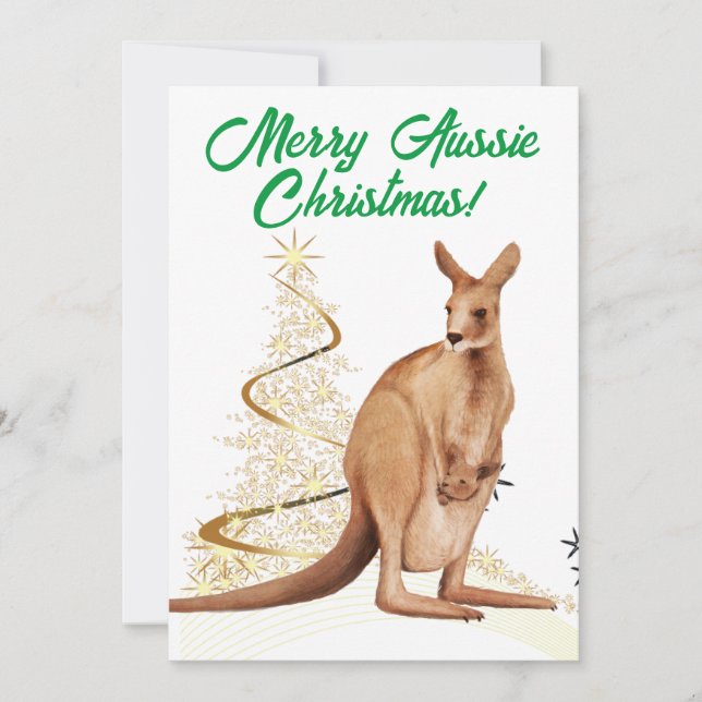 Merry Aussie Christmas Kangaroo Holiday Card (Front)