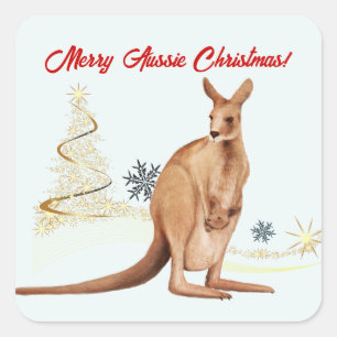 Merry Aussie Christmas Kangaroo Square Sticker