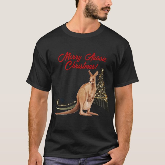 Merry Aussie Christmas Kangaroo T-Shirt (Front)