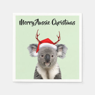 Merry Aussie Christmas Koala blowing bubble gum Napkin