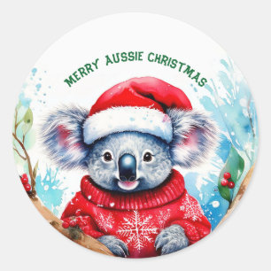 Merry Aussie Christmas Koala Classic Round Sticker