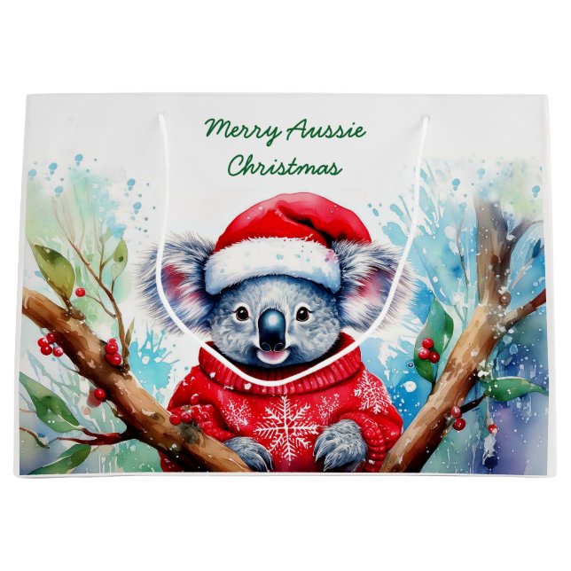 Merry Aussie Christmas Koala  Large Gift Bag (Front)