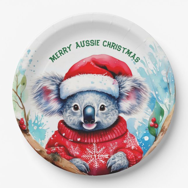 Merry Aussie Christmas Koala  Paper Plate (Front)
