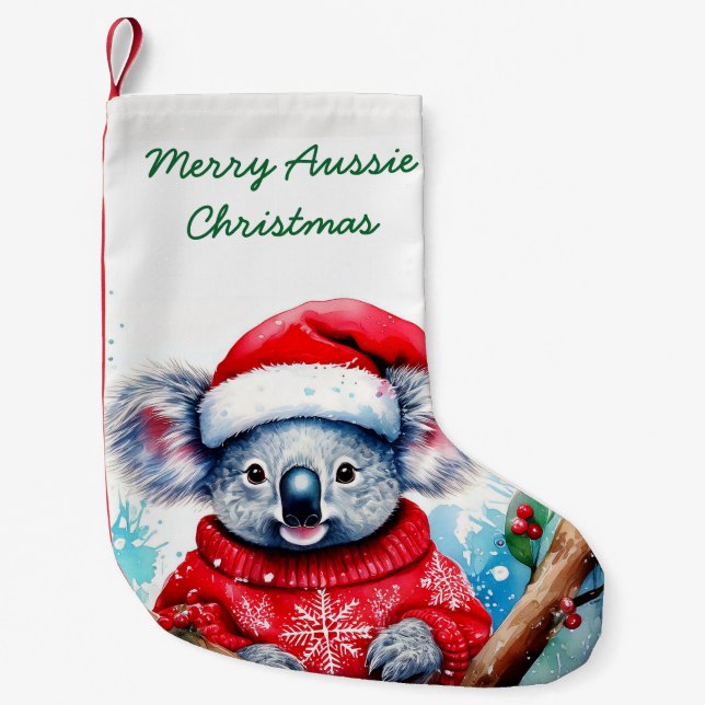 Merry Aussie Christmas Koala  Small Christmas Stocking (Front)