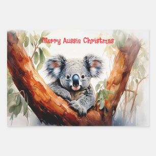 Merry Aussie Christmas Koala Wrapping Paper Sheet