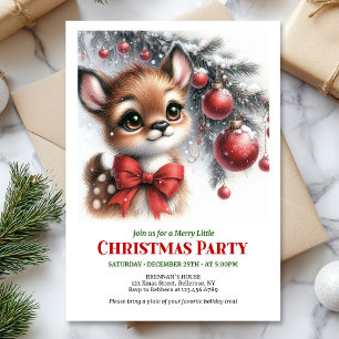 Merry baby deer watercolor Christmas invitation