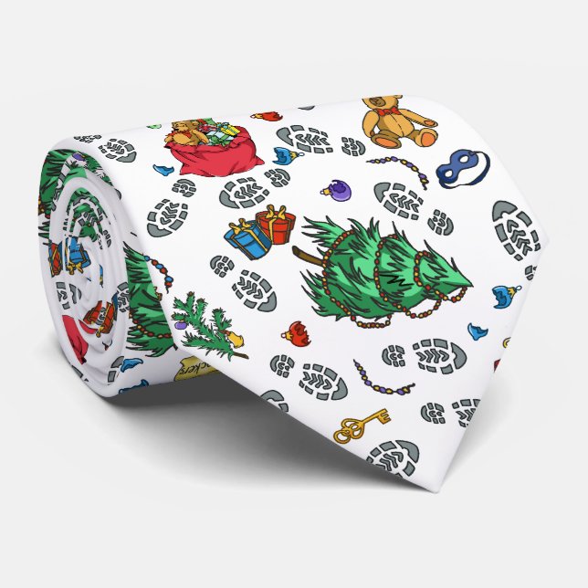 Merry Bad Santa Holiday Pattern Tie (Rolled)