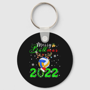 Merry Ballmas 2022 Xmas Santa Reindeer Volleyball Key Ring