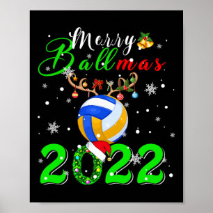Merry Ballmas 2022 Xmas Santa Reindeer Volleyball Poster