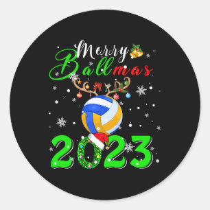 Merry Ballmas 2023 Xmas Santa Reindeer Volleyball  Classic Round Sticker