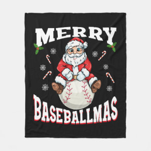 Merry Baseballmas Funny Christmas Baseball Santa Fleece Blanket