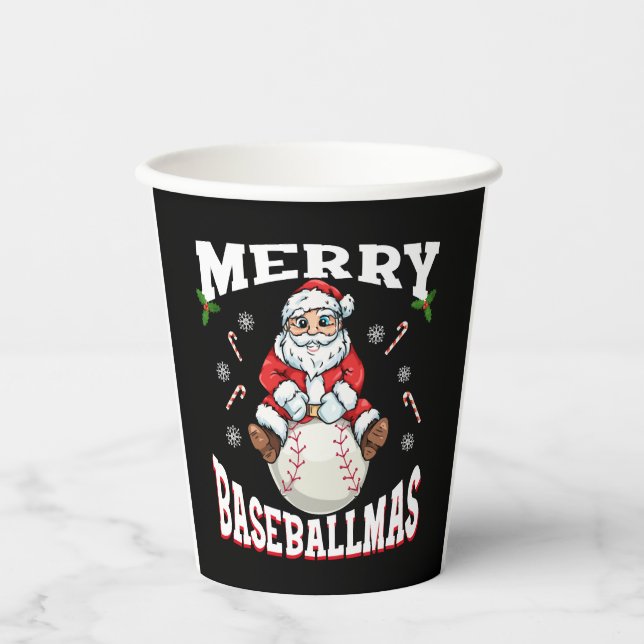 Merry Baseballmas Funny Christmas Baseball Santa Paper Cups (Front)