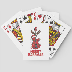 Merry Bassmas Bass Guitar Typography Santa Hat Playing Cards