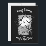 Merry Batmas Bat Christmas Holiday Card<br><div class="desc">Wish those on your list Merry Batmas and a Woeful New Year with this black and grey bat scene with a full mood. Darkly festive! Room for your holiday message and names on the back. See more gothic Christmas in our shop.</div>