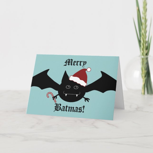 Merry Batmas silly Gothic bat Christmas Holiday Card (Front)