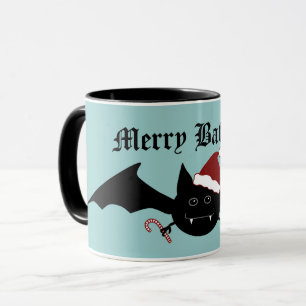 Merry Batmas silly Gothic bat on blue Mug