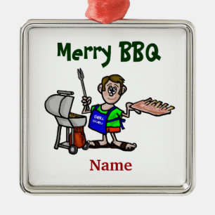 Merry BBQ Man Cooking Ribs Christmas Ornament