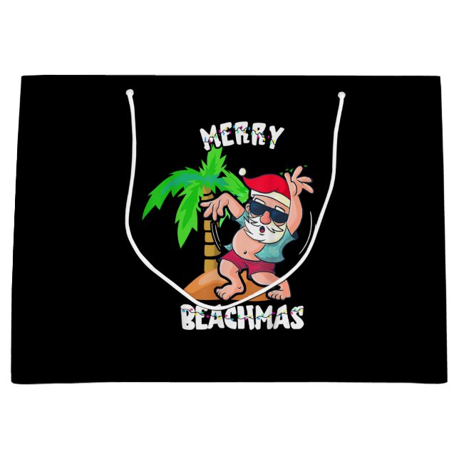 Merry Beach Christmas In July Funny Santa Xmas Poo Large Gift Bag (Front)