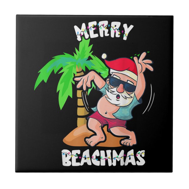 Merry Beach Christmas In July Funny Santa Xmas Poo Tile (Front)
