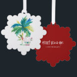 Merry Beach-mas Tropical Christmas Tree Decoration Card<br><div class="desc">This cute Christmas ornament features a watercolor palm tree with Santa in beach shorts and a Hawaiian shirt. The ornaments reverses to feature the words "Merry Beach-mas" in hand lettered typography. Use the template fields to add your custom greeting. A tropical coastal choice for gift giving this holiday season. To...</div>