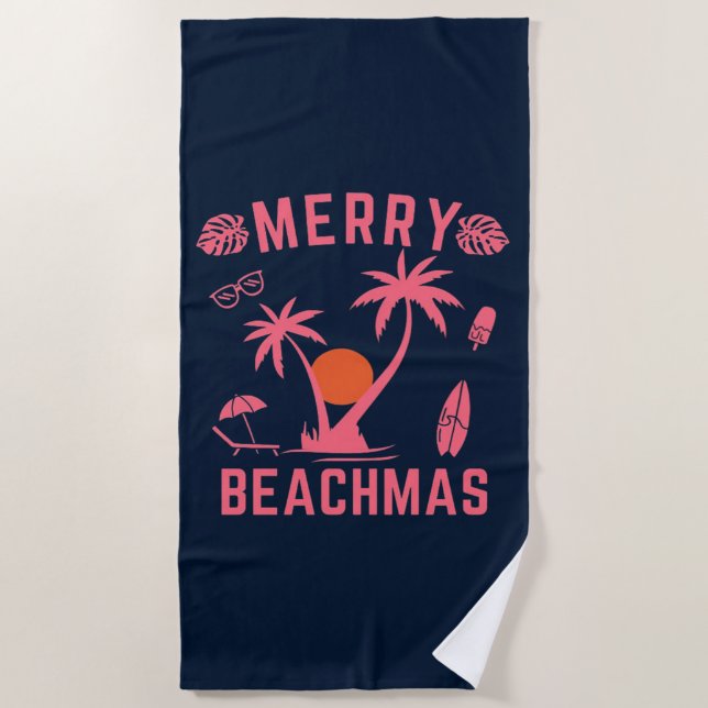 Merry Beachmas Christmas In July Beach Towel (Front)