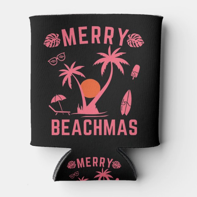 Merry Beachmas Christmas In July Can Cooler (Front)