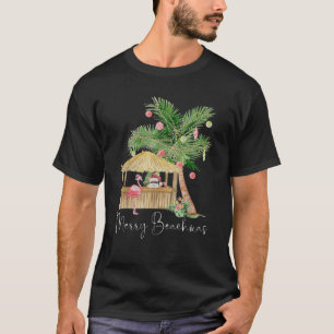 Merry Beachmas Hawaiian Pink Flamingo Palm Tree Ch T-Shirt