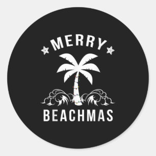 Merry Beachmas Palm Tree Beach Christmas  Classic Round Sticker