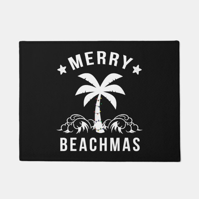 Merry Beachmas Palm Tree Beach Christmas Doormat (Front)